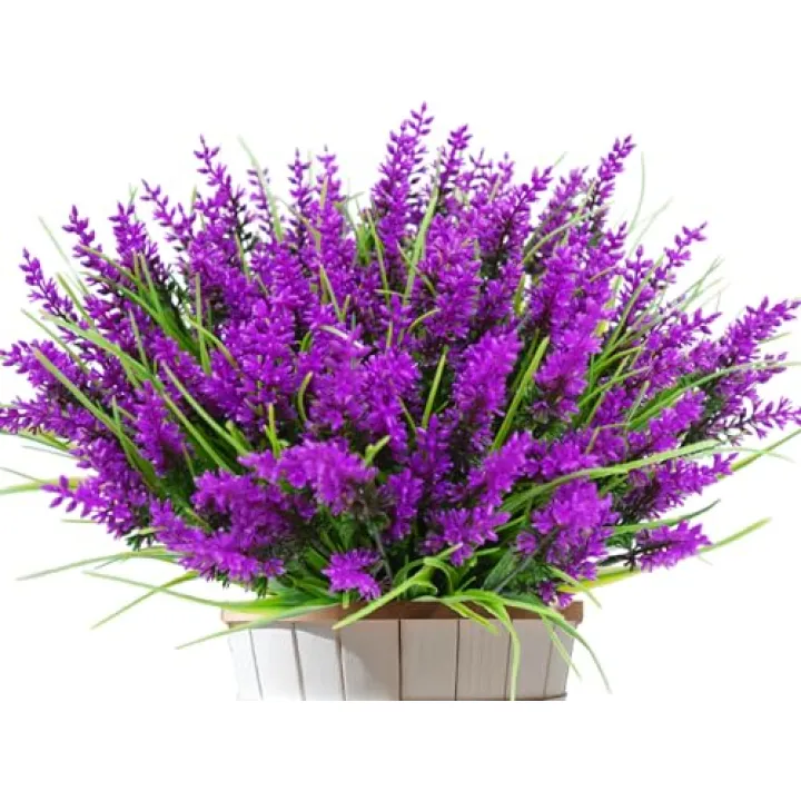 Kinisty 20 Bundles Outdoor Artificial Plants and Flowers, UV Resistant Faux Monkey Grass with Lavender and Fake Plastic Greenery for Spring Summer Outside Planter Porch Garden Decor, Fuchsia