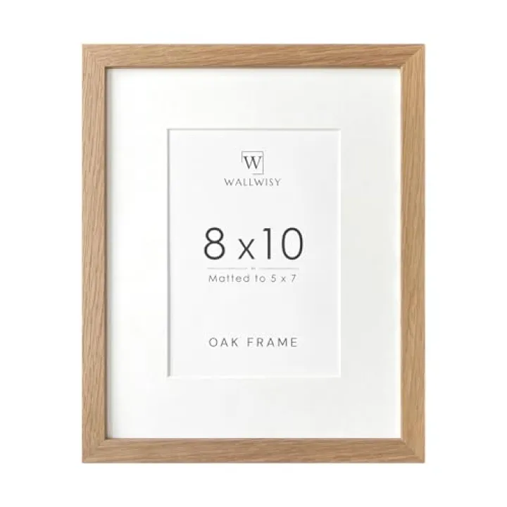 wallwisy 8x10 Picture Frame, Solid Oak Wood 8x10 Photo Frame with Mat to 5x7, 10x8 Picture Frames for Wall and Tabletop Display, Natural Oak 8 x 10 Frame, Set of 1