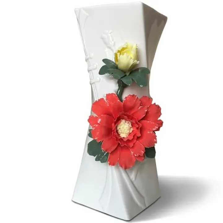 MTME Porcelain vase with Flowers, Memorabilia, Wedding Gifts, Aesthetic Sculpture Home décor (Red)