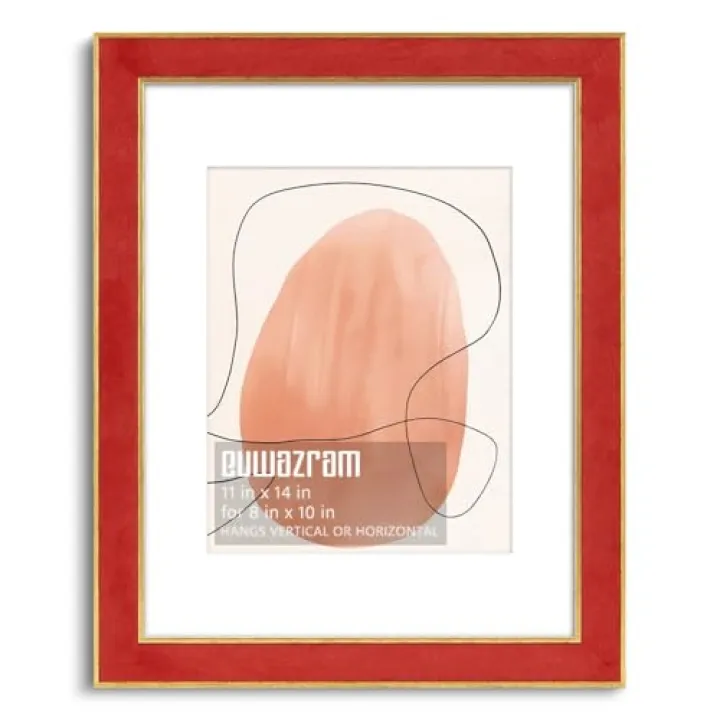 euwazram Suede 11x14 Frame - Single Frame, Elegant Red 11 x 14 Poster Frame with Mat for 8x10, 11x14 Picture Frames for Artwork, Puzzles, Photos, and Movie Posters