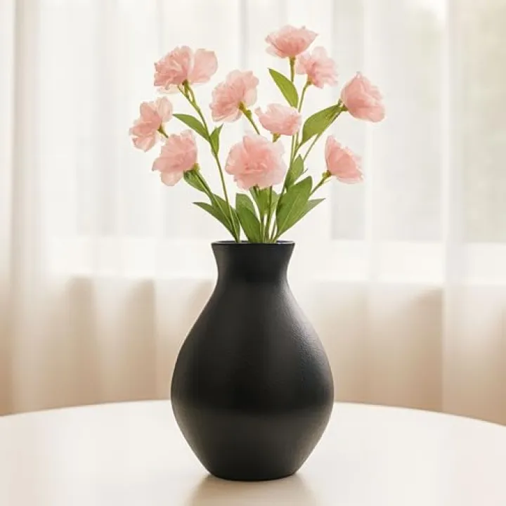 Modern Terracotta Vase for Living Room Decor - Decorative Flower Vase for Home, Dining Room, Bedroom, or Office - House Decor for Shelf Accents and Table Centerpiece - 19", Black