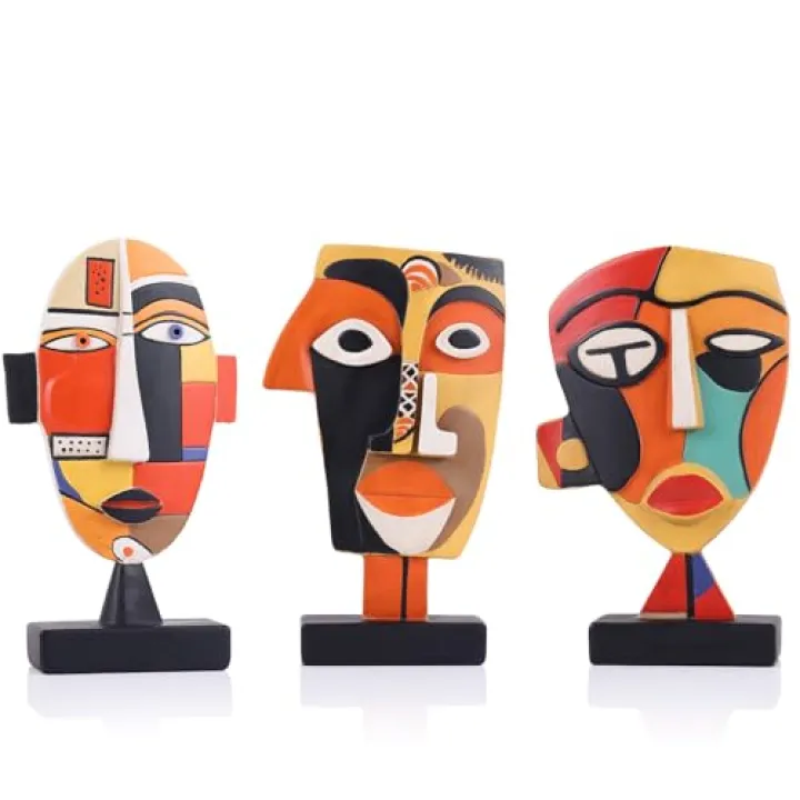 5.9” Resin Abstract Coffee Table Sculptures, Handcrafted 3 PCS African Art Tribal Figurines Weird Art Decor, Modern Design African Statues for Home, Office, Living Room, Bookshelf, Cabinets Accent