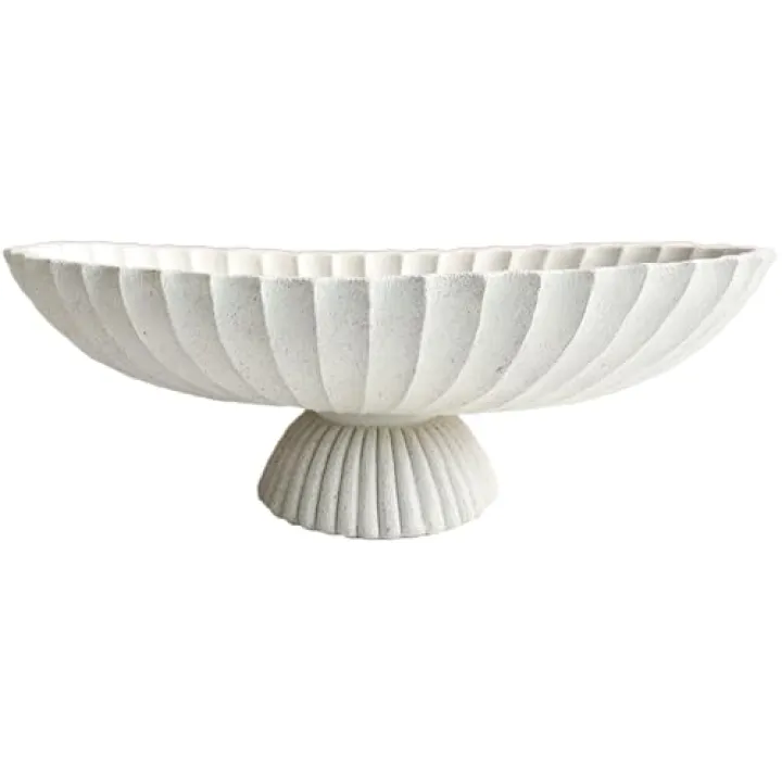 ARTRHYT 14.5" Large Decorative Long Bowl - Light Gray Fluted Scalloped Decorative Bowls for Home Decor - Ruffle Decor,Stylish Key Bowl for Entry Table,Decorative Fruit Bowl for Kitchen Counter