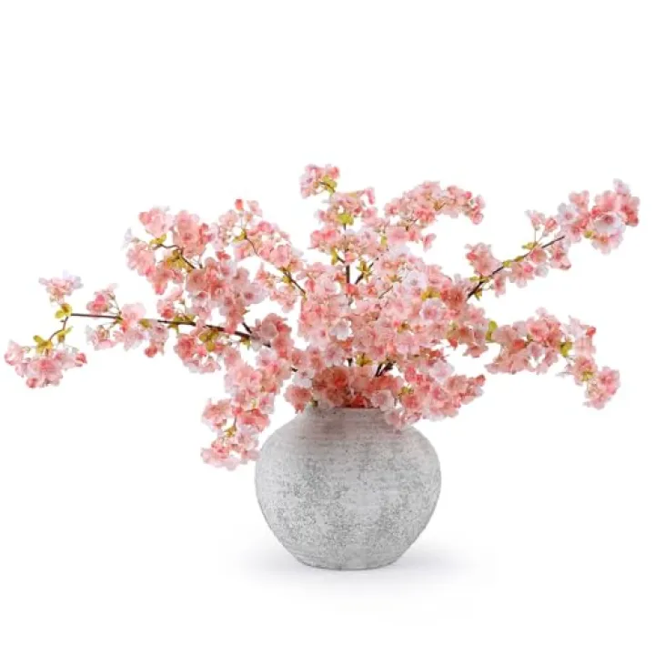 mizii 3Pcs Artificial Pink Cherry Blossom Branches 40" Fake Silk Cherry Blossoms Flowers with Long Stem for Wedding Decorations Table Centerpieces Vase Arrangement Home Decor (Pink)