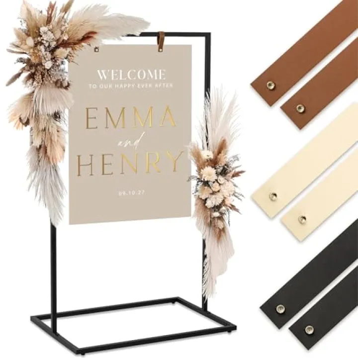 Elegant Wedding Welcome Sign Stand – Sturdy Welcome to Our Wedding Sign Holder for Seating Charts & Event Decor - A Beautiful Black Metal Easel to Welcome Guests & Celebrate Your Love