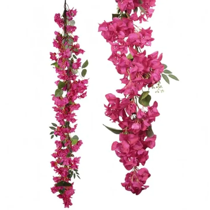 INSUNSIX Deep Pink Bougainvillea Artificial Flowers Garland 5.9FT Bloom Faux Bougainvillea Artificial Vine Flowers for Centerpieces Table Runner Wedding Arch Wall Decorations (Deep Pink)
