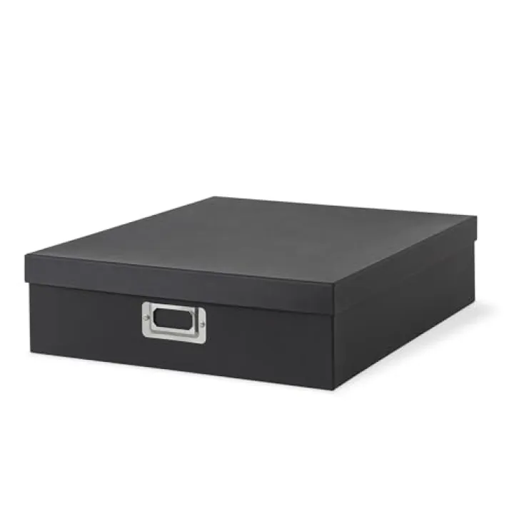 Soul & Lane Photo Storage Box with Lid, 14.8 × 13.0 × 3.7 Inches, Keepsake Memory Organizer, Cardboard Storage for Photo Albums, Scrapbooks, Artwork, Stationary, Memorabilia, Craft Supply, Black