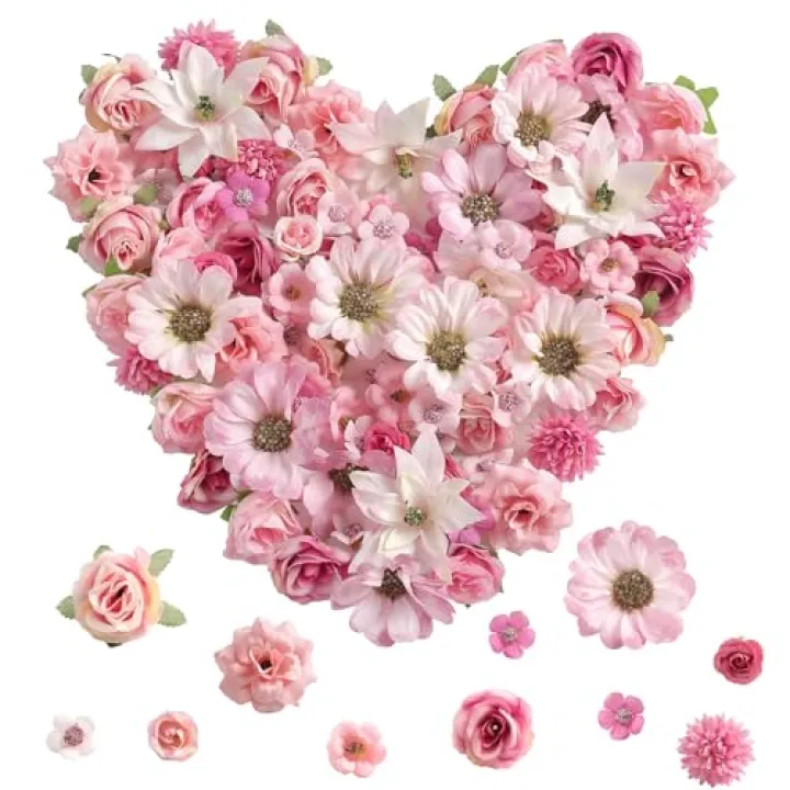 Serra Flora Faux Flower Heads Mini Artificial Flower Heads Fake Flowers Multicolor Small Silk Daisy Peony Flower Heads for Craft Garland Wedding Party DIY Home Decoration