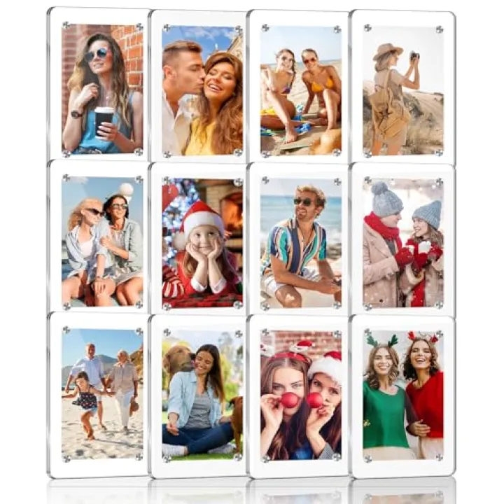 ESRICH 12 Pack-Acrylic Fridge Magnetic Frame, Mini Picture Frames, Double Sided Photo Magnet Frames for Refrigerator,Mini Clear Picture Frame, Gifts (2.36 x 3.54Inch)