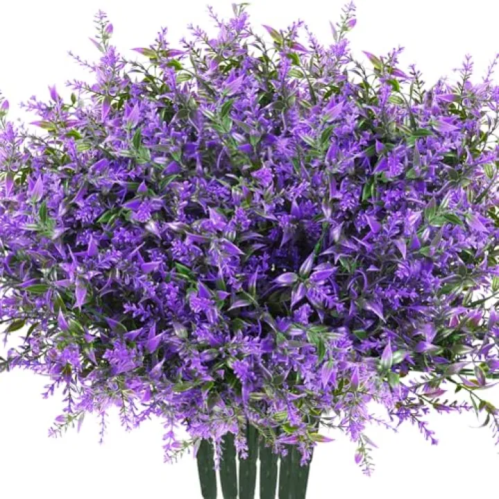 trytuny Artificial Plants Outdoor, 20PCS Lavender Artificial Flowers,Fake Plastic Flowers,UV Resistant Fake Flowers for Outside Indoor Porch Patio Window Box Planter Home Decor (Purple)