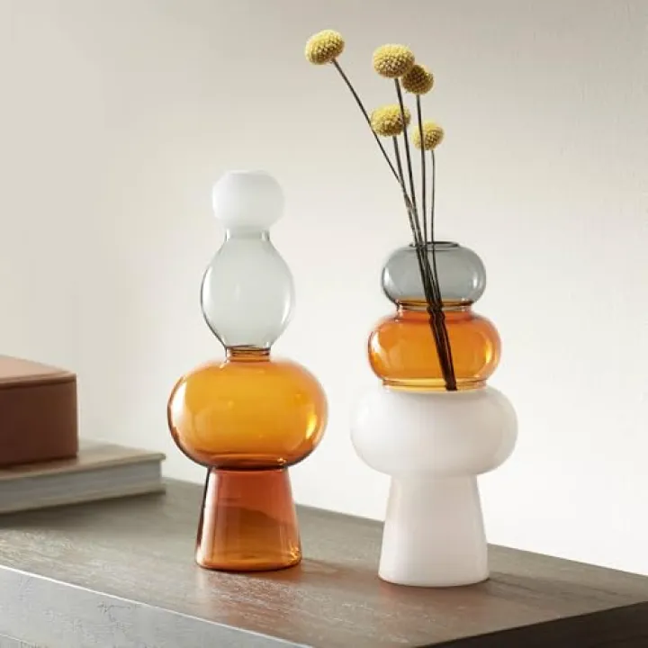 Tanger 10 1/4" Triple Amber Glass Vase Set of 2 - Dahlia Studios