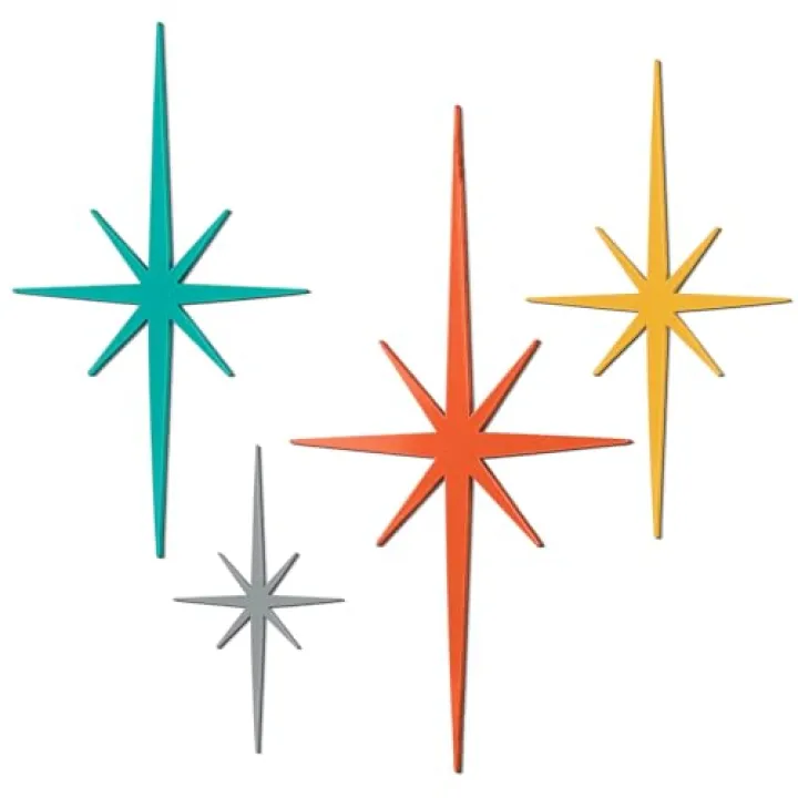 Blulu 4 Pcs Cast Iron Starburst Shaped Wall Decor Metal Mid Century Modern Decor Retro Atomic Stars Wall Art Elegance Accents Vintage Celestial Whimsigoth Hangings for Home Office Room(Retro)