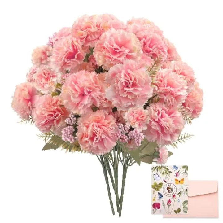 SNAIL GARDEN 16 Large Blooms Artificial Carnations Bulk with 24 Mini Blooms,Silk Pink Carnations Artificial Flowers with 2 Sizes Blooms & Leaves for Mothers Day Wedding Home Decor