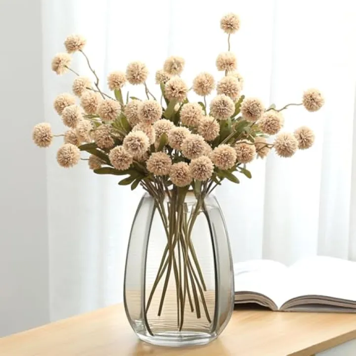 Neabuler 10pcs Faux Beige Kiku Flowers, 5 Heads Each Stem & 4 Branches Eucalyptus Stems, Artificial Small Mini Chrysanthemum Flowers for Aesthetic Room Decor, Floral Arrangements Centerpiece