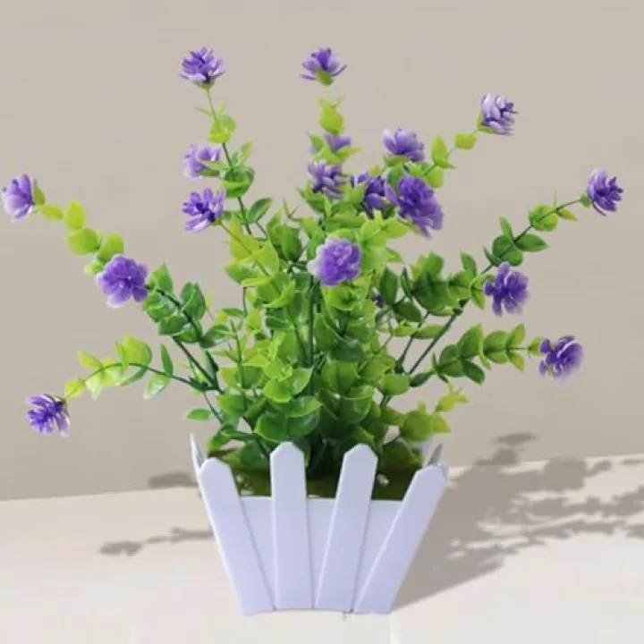 OULIGET Artificial Faux Plants Flowers,Mini Plastic Potted Fake Flowers Plants,Fence Pot for Outside Home Planter Porch Patio Yard Office Desk Decor