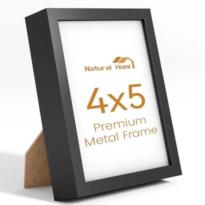 Natural Homi 4x5 Aluminum Metal Picture Frame,Tempered Glass Black Photo Frame 4x5 for Family Photo,Posters,Art,Document to Wall Mount Horizontally or Vertically