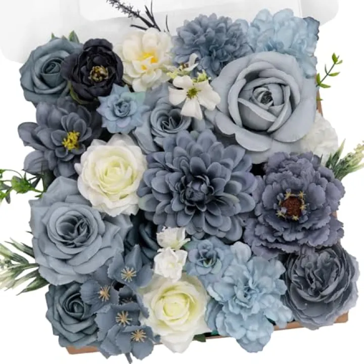 TINGE TIME Fake Flowers Artificial Flowers Peonies Bulbous Chrysanthemum Daisy Hydrangea Sunflower Violets Dahlia Daffodils Epiphyllum Orchid Cherry Blossom Camellia Leyaron (Dusty Blue)