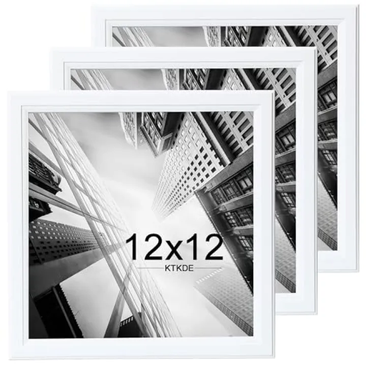 KTKDE 12x12 Picture Frame Set of 3, White Wooden frames, Wall Hanging Display, Best Square Photo Frame Studio Gallery for Photos, Posters & Art Prints