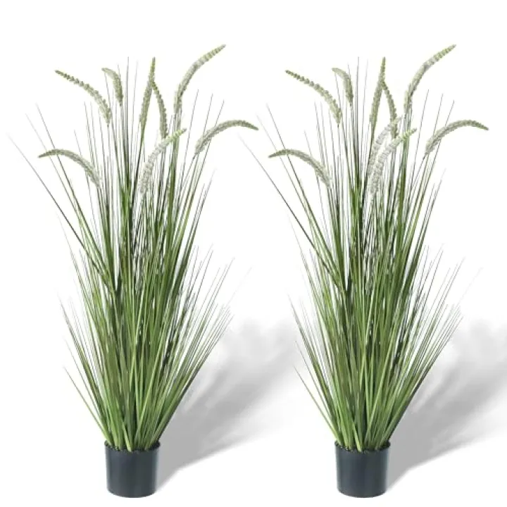 KOL 4ft 2-Pack Artificial Veronica Spiked Speedwell Grass, 47in Faux Veronica Spicata Flower, Tall Fake Reed Grasses for Home Office Garden Wedding Decor, Indoor Outdoor Plants, UV-Resistant