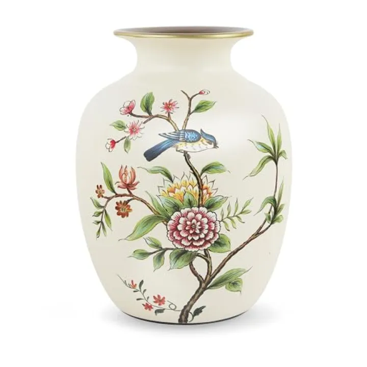 fanquare Flower and Bird Ceramic Vase, Chinoiserie Rustic Vases for Home Office Dinning Table Shelf Bookshelf Mantel Countertop Decor