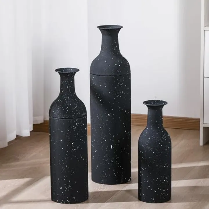 Cinnvoice Set of 3 Tall Floor Vases 27/20/16 Inches Large Metal Floor Standing Vase Set of 3 for Living Room Bedroom Home Hallway Office Decor
