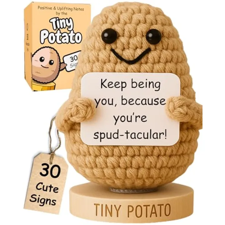 Tiny Potato - Positive Crochet with 30 Swappable Affirmation Cards | Small Gifts for Women, Teen Girls, BFF for Birthday, Mental Health, Friendship, Emotional Support Positive Crochet Animals