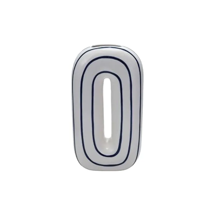 Bloomingville Ceramic Abstract Vase with Stripes, White and Navy Color