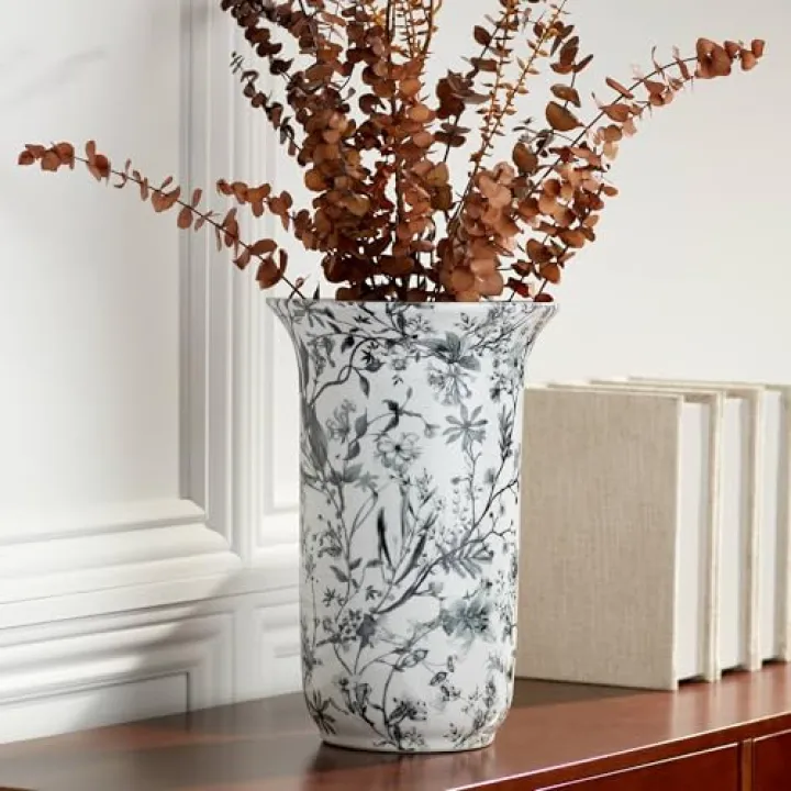 Prentiss 14" High Black and White Ceramic Ginger Jar Decorative Vase - Dahlia Studios