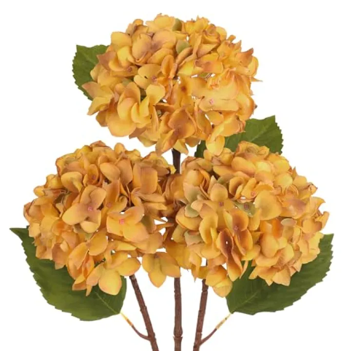 Hollyone 3Pcs Yellow Hydrangea Artificial Flowers Faux Dried Touch Hydrangeas Silk Flowers with Stems Fake Fall Florals Flower for Home Wedding Table Centerpiece Vase Arrangements Fall Decorations