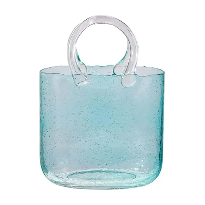 DERZHAVA,Unique Bubble Vase: Handbag Style, Strong Glass, Decoration & Gift (Blue)