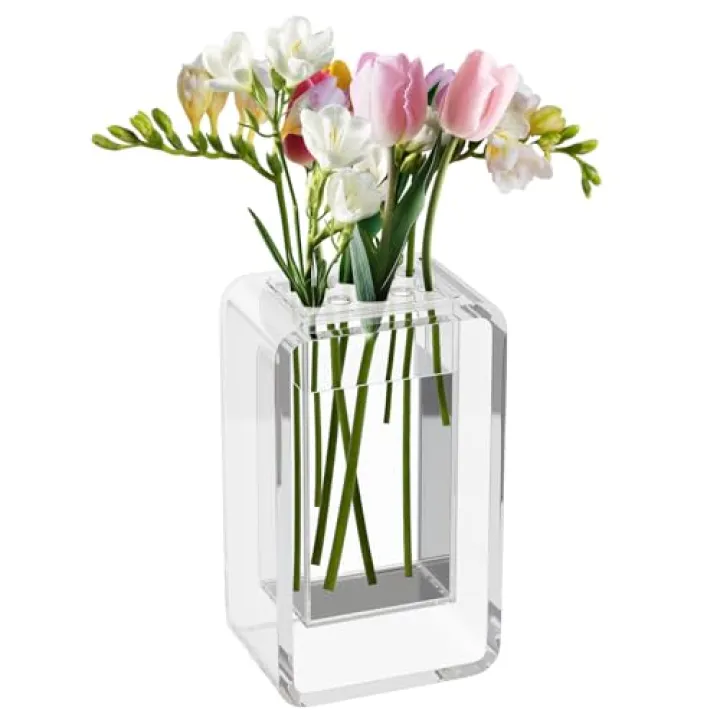 NIUBEE Acrylic Vase for Centerpieces, Clear Acrylic Flower Vase Display for Fresh/Artificial Flowers, Kid-Safe Transparent Flower Holder for Living Room/Office/Wedding/Anniversary (7.87 Inch)