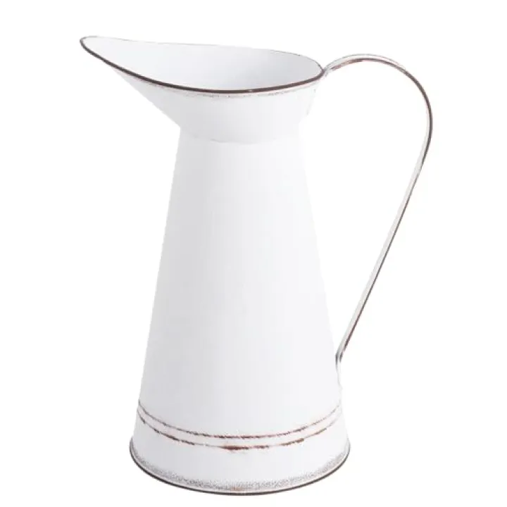 IMIKEYA Farmhouse White Pitcher Vase - Vintage Rustic Flower Container for Home Decor - Table Centerpieces and for Countryside Style Flower Arrangements