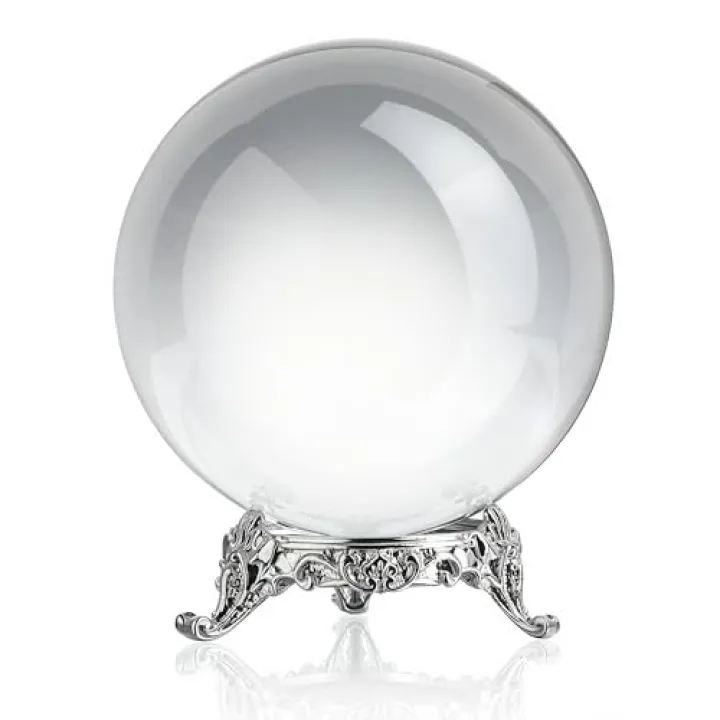 QFkris 80mm Clear Crystal Ball with Stand for Fortune Teller Divination Crystal Sphere for Magic, 3.1inch Decorative Ball for Lensball Photography, Feng Shui