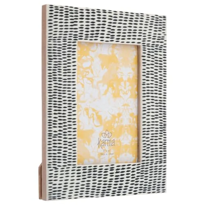 Karma, Enamel Picture Frame, 6.5x8.5 Photo Frame for Tabletop Desktop Display, Black and White Abstract Dots Rectangle