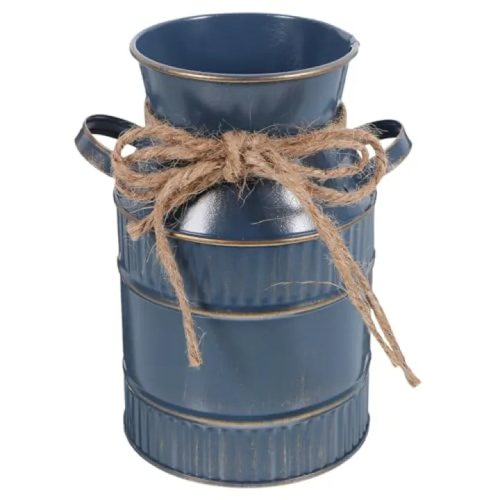 Veemoon Rustic Farmhouse Milk can Vase Vintage Metal Galvanized Flower Vase French Country Flower Bucket Antique Floral Jug for Weddings and Parties Table Centerpiece Handheld Plant Pot (5.7inch)