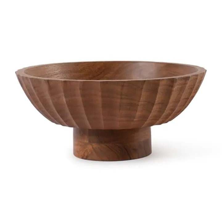 Luxe Designs Wooden Footed Bowl Handcrafted Decorative Fruit Bowl with Elegant Footed Base for Dining, Serving, and Home Décor – Perfect for Fruits, Snacks, and Centerpiece Display (Carved)