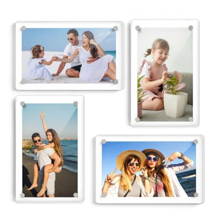 DomeStar 4 x 6 Magnet Picture Frames for Fridge 4 Pack, Acrylic Fridge Magnetic Frames for Photo Postcard Office Home Decor