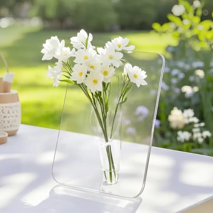 Clear Acrylic Photo Frame Flower Vase – Rectangular Modern for Home Decor, Aesthetic Picture Frame Vase for Desktop, Bookshelf, Bedroom, Wedding or Housewarming Gift