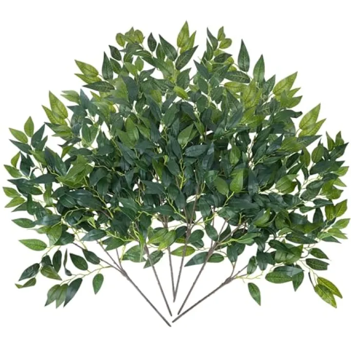 Zythrem 6 Pack Artificial Italian Ruscus Greenery Stems 26" Silk Green Leaves Bulk Faux Greenery Stems Spray for Centerpieces Wedding Arch Flower Bouquet Table Room Wall Decor