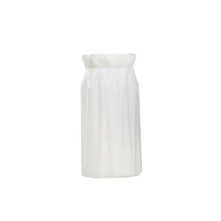 Imitation Ceramic Vase Nordic Style Imitation Plastic Flower Pot Origami Plastic Vase Bottle Home Decoration(White)