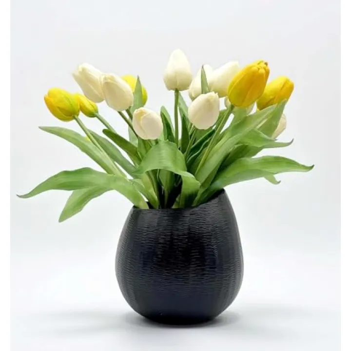 Hand-Carved Black Flower Vase - 5.75" H Tall Resin Vases with Artisan Texture, Rustic Farmhouse Modern Home Decor Gift for CenterpiecesTabletop Styling Dining Living Room Bathroom Bedroom