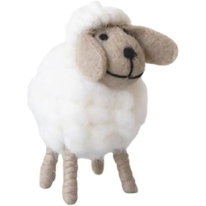 Fansoftiks White Hand Woven Cute Felt Sheep Figurine, Living Room Bedroom Novelty Ornaments Collectible Figurines(2.36x2.36x4.33Inches)