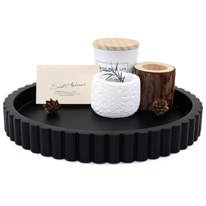 LIN CHUAN Decorative Coffee Table Tray, 11" Round Resin Coffee Table Centerpiece Tray for Home Decor, Modern Organizer for Living Room, Console or Dresser, Matte Black