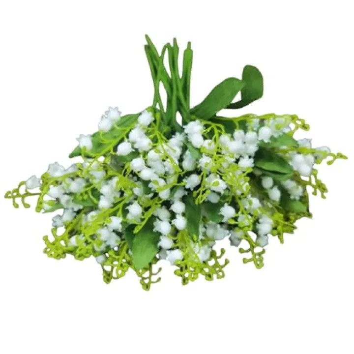 Urier 12 Pieces 4 Forks Lily of The Valley Artificial Flowers Bouquet,Plastic Flowers for Outdoors,Fake Flowers with Stem,Home Wedding Party Garden Wreath Table Center Pieces Decor