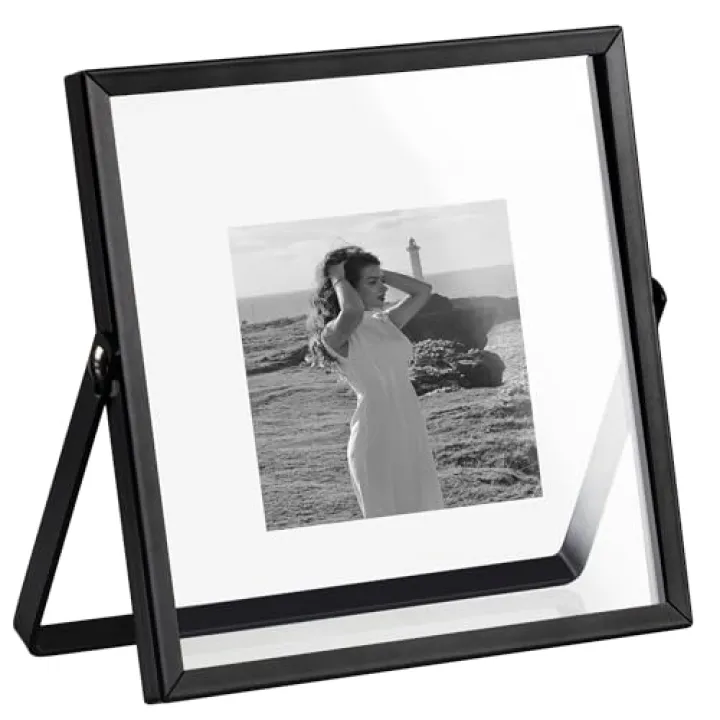 eletecpro 4x4 Metal Picture Frame with Real Glass Cover, Horizontal Tabletop Display Photo for Multiple Size up to 4x4, Floating Photo Frame for Wedding, Party, Home Decor, Black