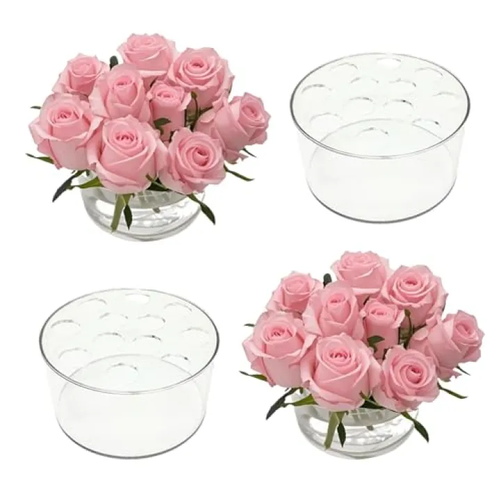 4PCS Acrylic Flower Vase for Centerpieces, 5.51" 12 Holes Clear Round Vase, for Wedding Birthday Party Table Decor Indoor/Outdoor Events