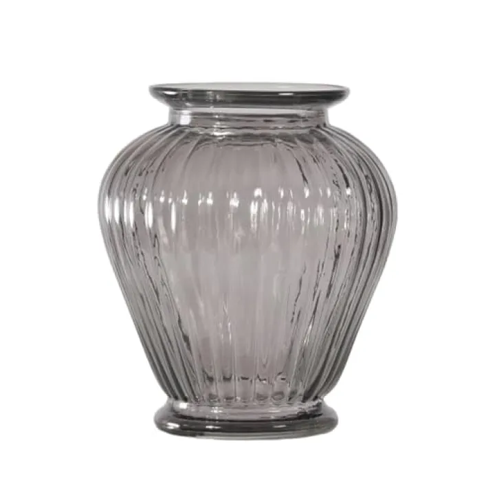 Smokey Glass Styled Vase - Fluted Embossed Design Glass | Modern Styled Home Décor Center Piece Dining & Kitchen, 7 Innches(D)