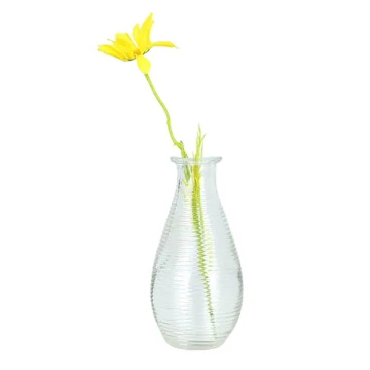 14cm/5.5inch Tall Transparent Glass Round Stripe Textured Bud Vase Small Mouth Mini Flower Vases Single Stem Floral Vases Tiny Centerpiece for Wedding Home Table Decor