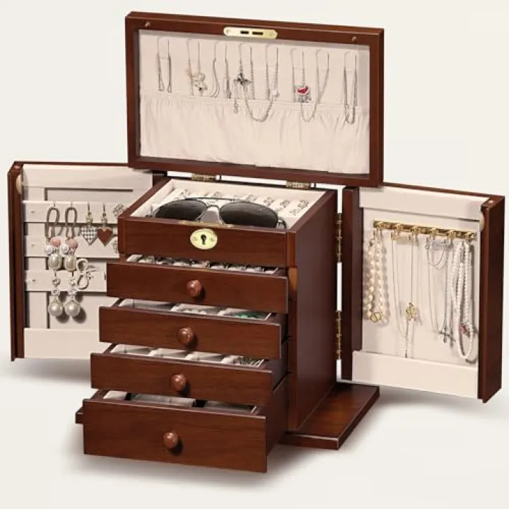 Artisticbox wooden Jewelry Box and Organizer - 8-Layer Lockable Wooden Jewelry Boxes for Women - Large Jewelry Boxes and Organizer with Key,Gift for Wife,dresser top jewelry box with lock