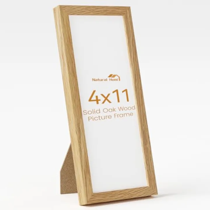 4x11 Picture Frame,Solid Oak Wood 4"x11" Photo Frame,Natural Oak Color Tempered Real Glass 4 by 11 Wooden Frames with No Mat,11x4 Picture Frames for Wall or Tabletop Display